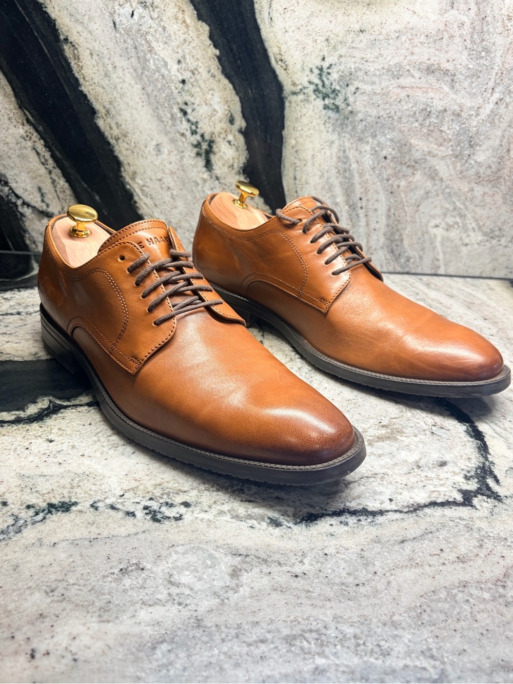 Cole Haan Men’s 9M Cognac Brown Leather Derby Oxford Dress Shoes